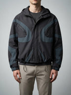 Men's Autumn Colour Block Hooded Windbreaker with Zip Chest Pockets