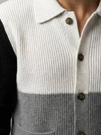 Men's Autumn Colour Block Knit Collared Cardigan