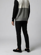Men's Autumn Colour Block Knit Collared Cardigan