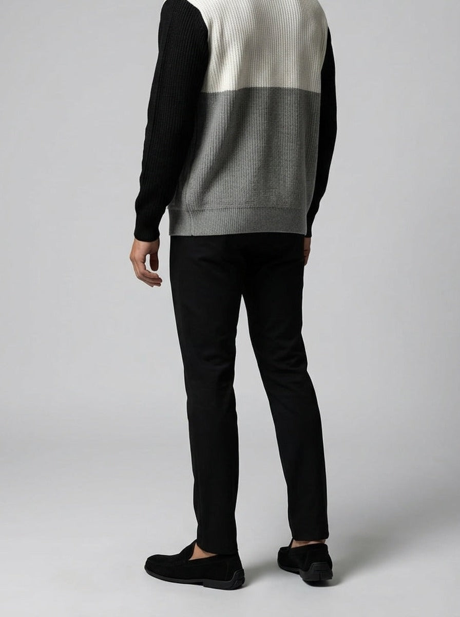 Men's Autumn Colour Block Knit Collared Cardigan