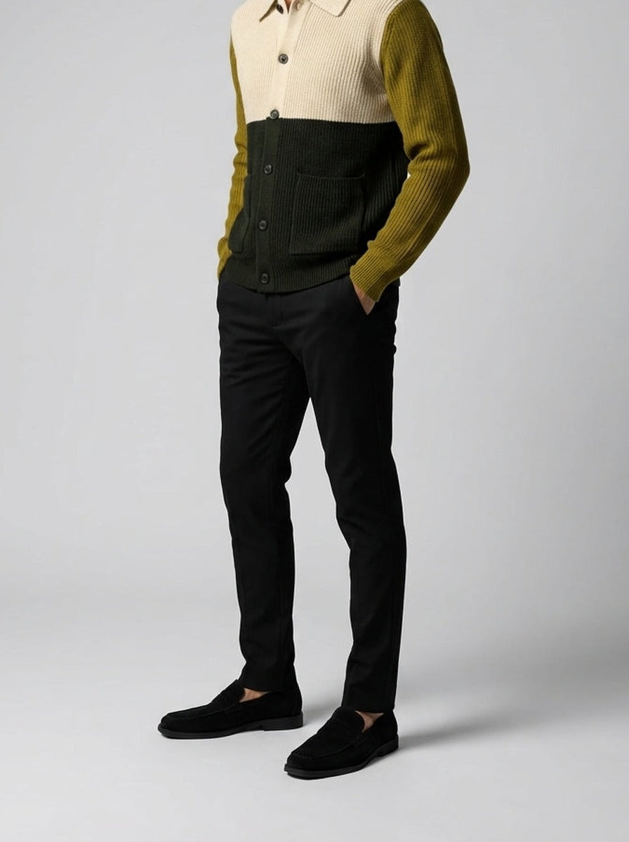 Men's Autumn Colour Block Knit Collared Cardigan