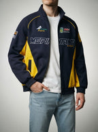 Men's Autumn Colour Block Racer Jacket with Embroidered Detail