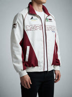 Men's Autumn Colour Block Racer Jacket with Embroidered Detail