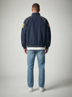 Men's Autumn Colour Block Racer Jacket with Embroidered Detail