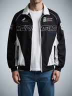 Men's Autumn Colour Block Racer Jacket with Embroidered Detail