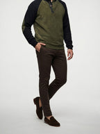 Men's Autumn Colour Block Ribbed Knit Jumper with Button Stand Collar