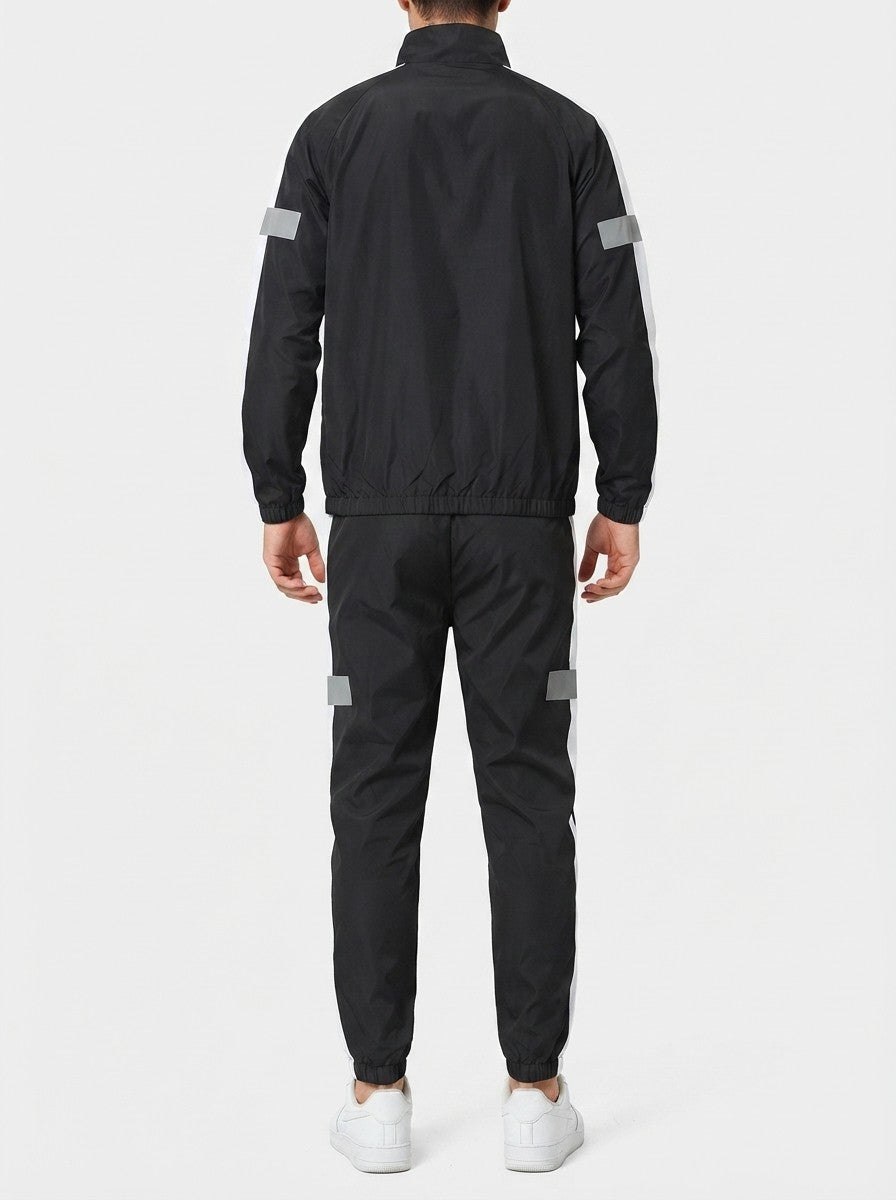 Men's Autumn Colour Block Two Piece Set with Full Zip Stand Collar
