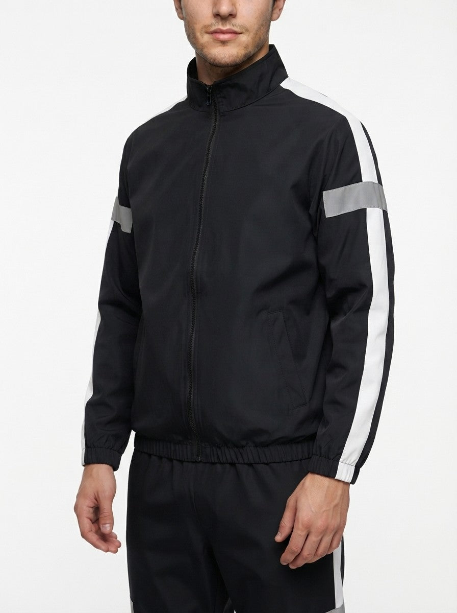 Men's Autumn Colour Block Two Piece Set with Full Zip Stand Collar