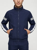 Men's Autumn Colour Block Two Piece Set with Full Zip Stand Collar