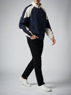 Men's Autumn Colour Block Zip Jacket with Ribbed Cuffs