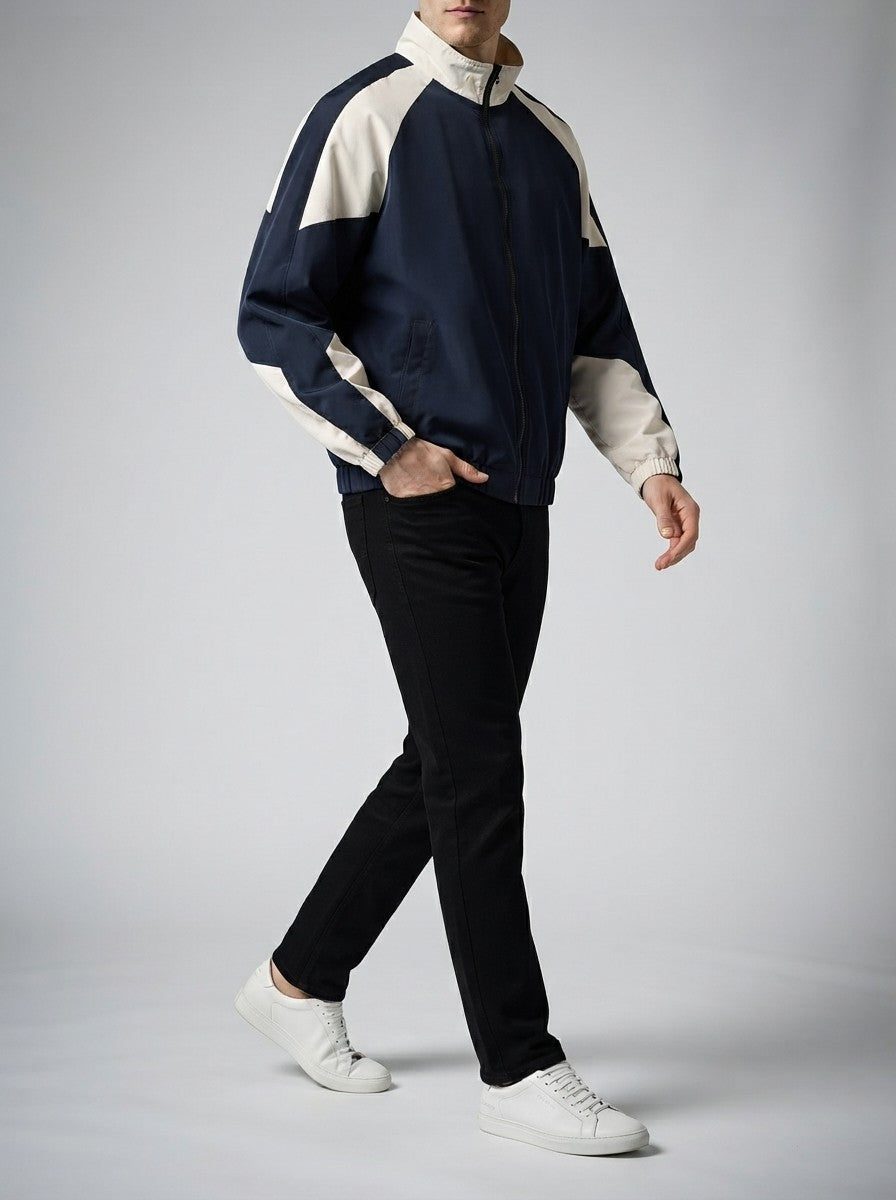 Men's Autumn Colour Block Zip Jacket with Ribbed Cuffs
