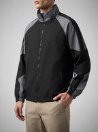 Men's Autumn Colour Block Zip Jacket with Ribbed Cuffs