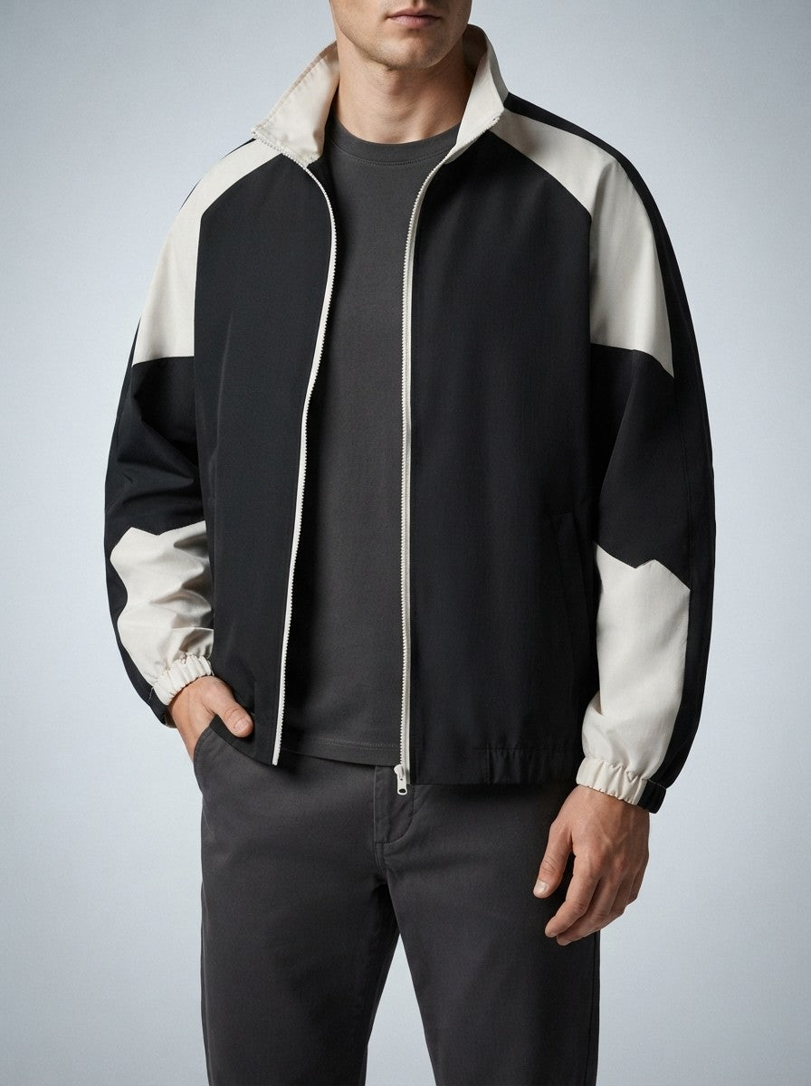 Men's Autumn Colour Block Zip Jacket with Ribbed Cuffs