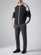 Men's Autumn Colour Block Zip Jacket with Ribbed Cuffs