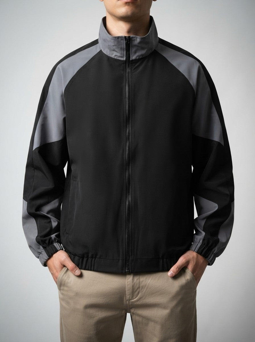 Men's Autumn Colour Block Zip Jacket with Ribbed Cuffs