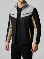 Men's Autumn Colour Block Zip Jacket with Stand Collar