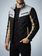 Men's Autumn Colour Block Zip Jacket with Stand Collar