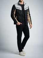 Men's Autumn Colour Block Zip Jacket with Stand Collar