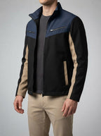 Men's Autumn Colour Block Zip Jacket with Stand Collar