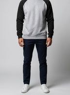 Men's Autumn Contrast Raglan Sweatshirt with Ribbed Crew Neck