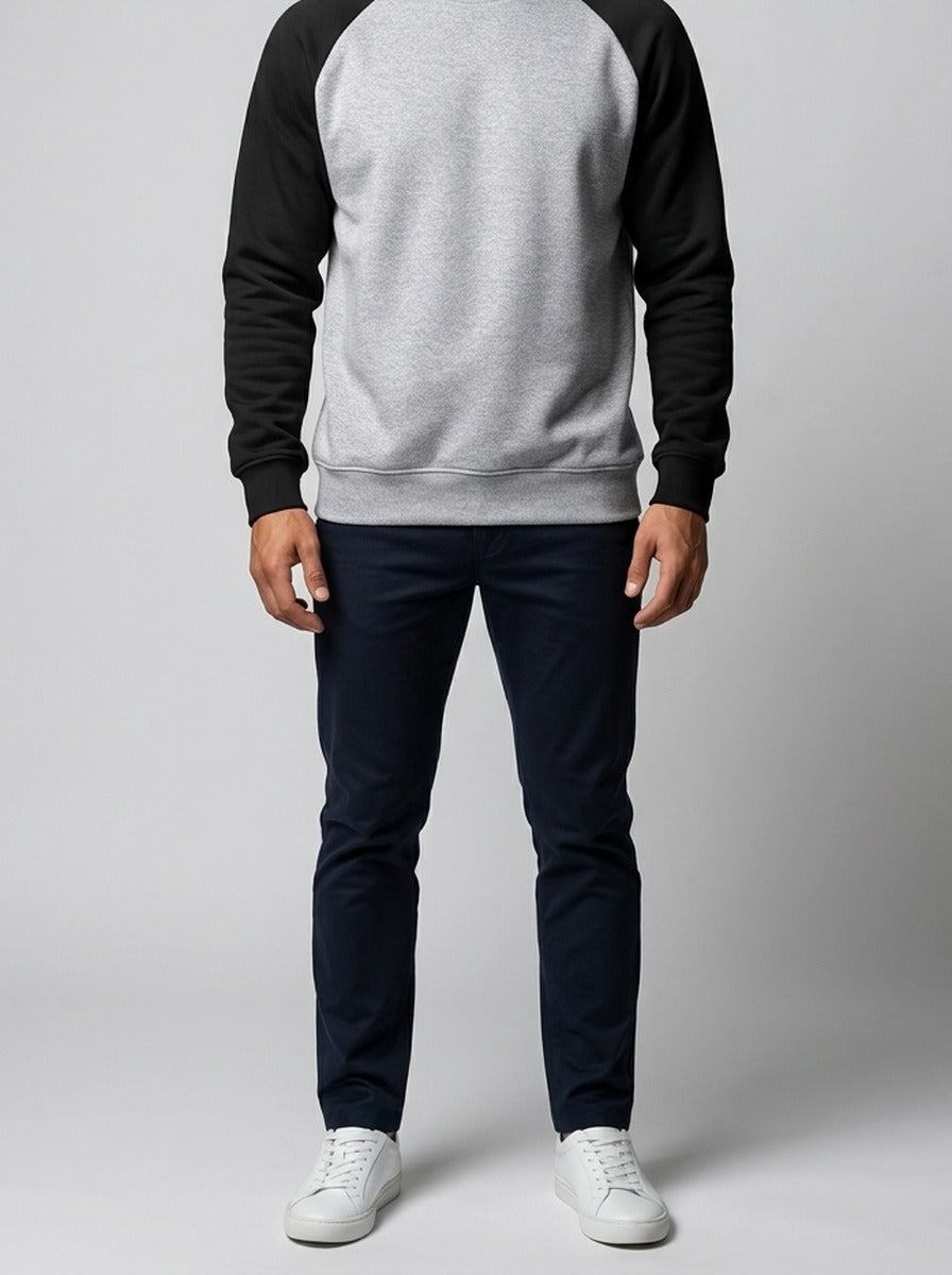 Men's Autumn Contrast Raglan Sweatshirt with Ribbed Crew Neck