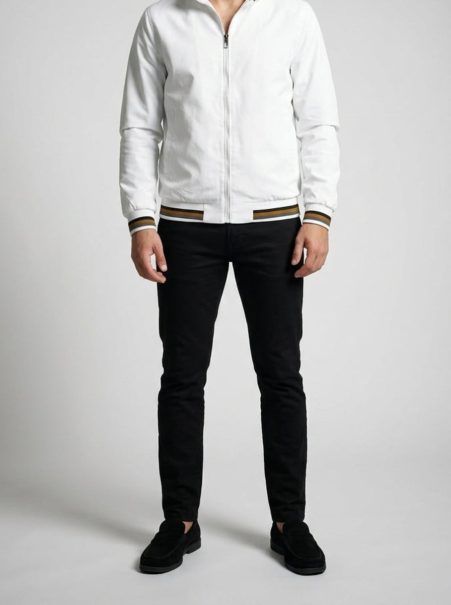 Men's Autumn Contrast Stripe Bomber Jacket