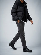 Men's Autumn Corduroy Contrast Puffer Jacket with Detachable Hood