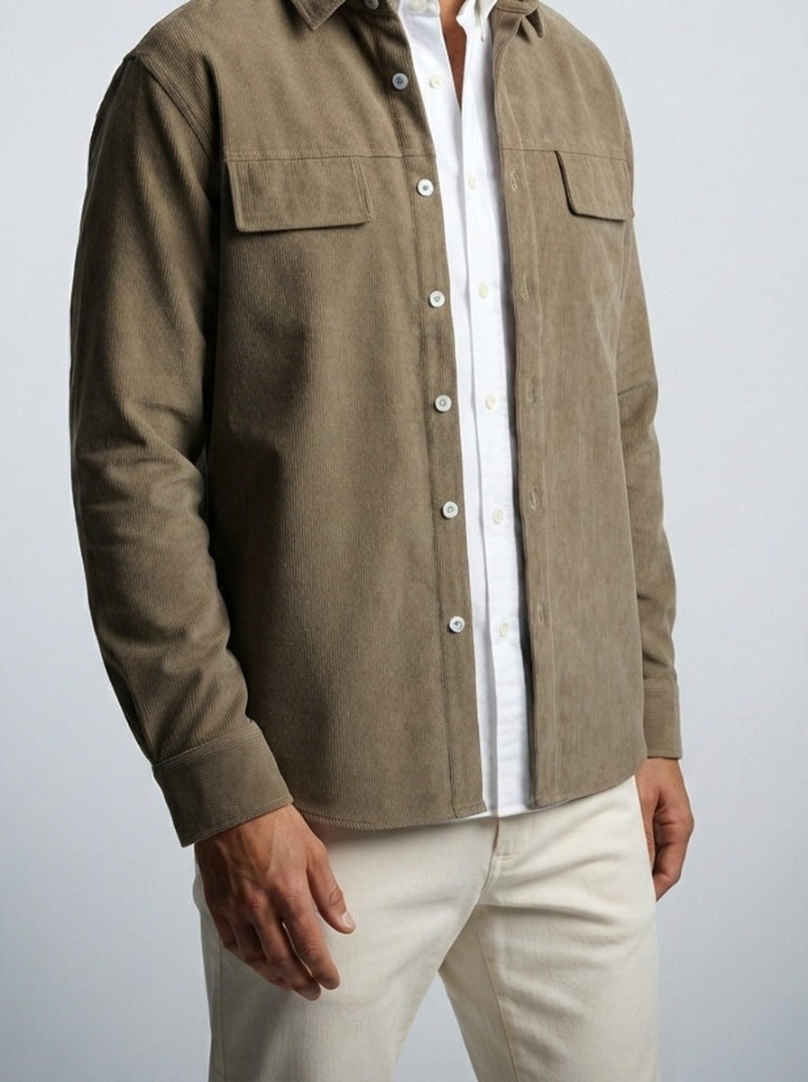 Men's Autumn Corduroy Overshirt with Point Collar