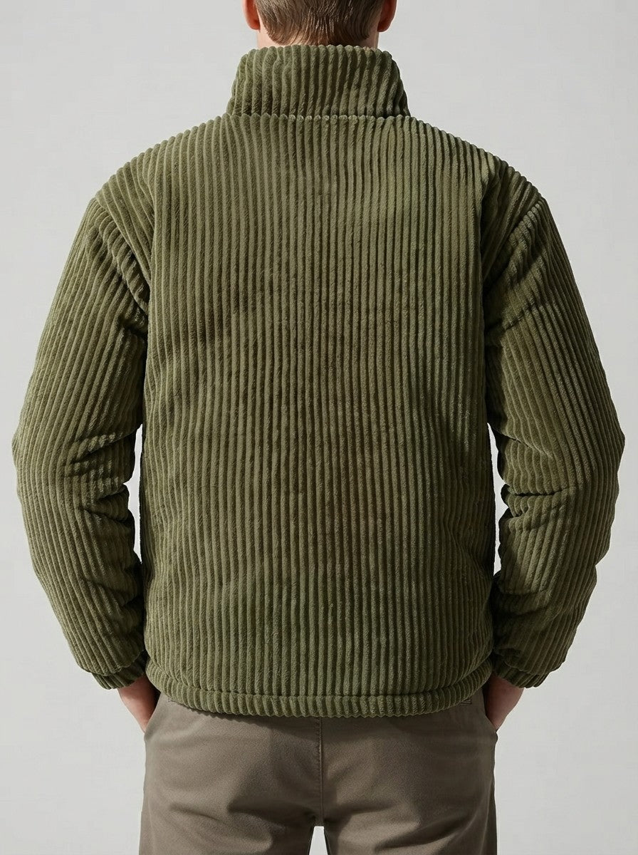 Men's Autumn Corduroy Padded Jacket with Stand Collar