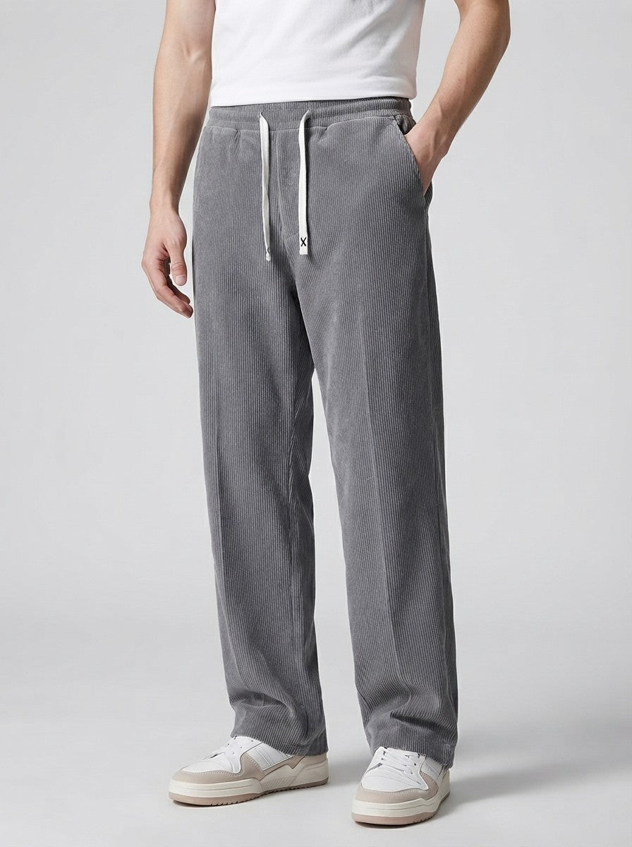 Men's Autumn Corduroy Trousers with Drawstring Waist