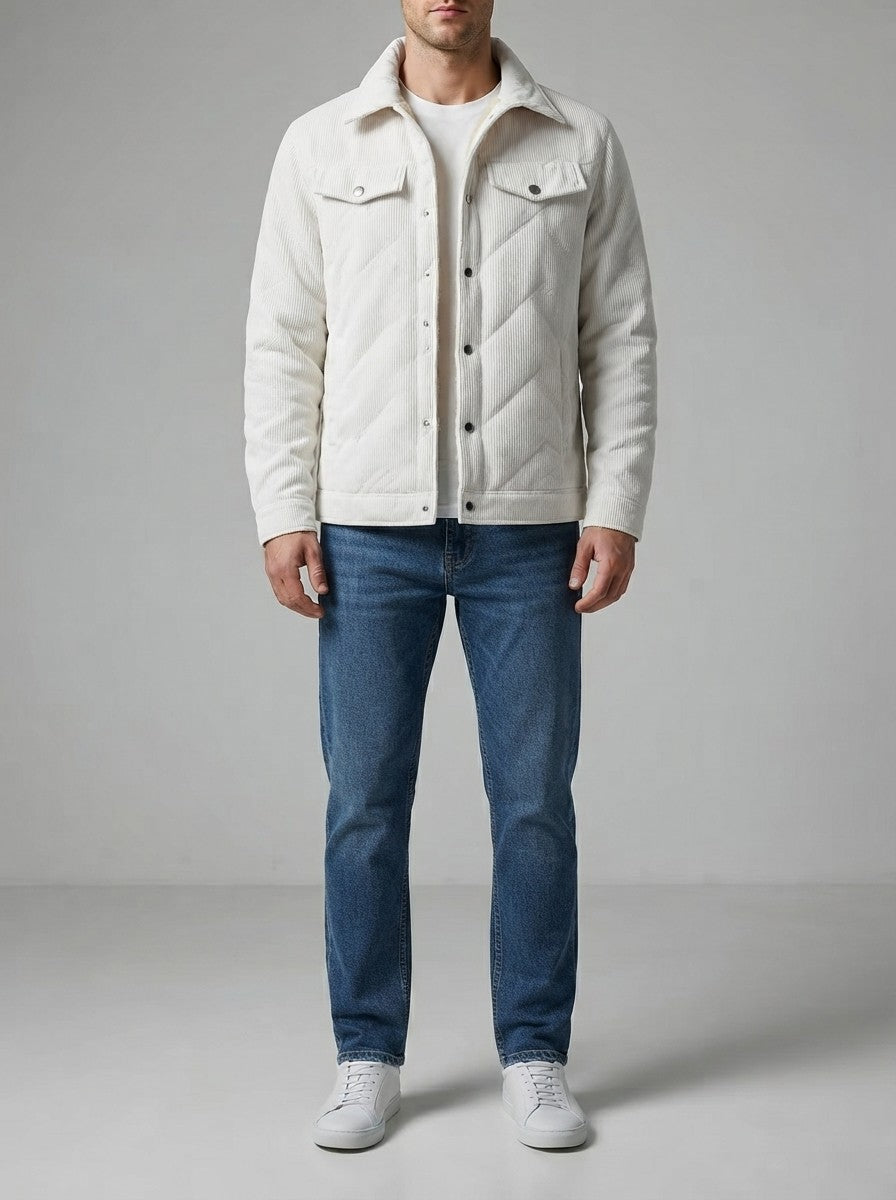 Men's Autumn Corduroy Trucker Jacket with Borg Lining