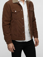 Men's Autumn Corduroy Trucker Jacket with Pile Collar