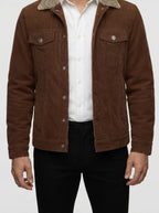Men's Autumn Corduroy Trucker Jacket with Pile Collar