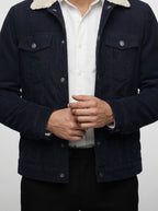 Men's Autumn Corduroy Trucker Jacket with Pile Collar