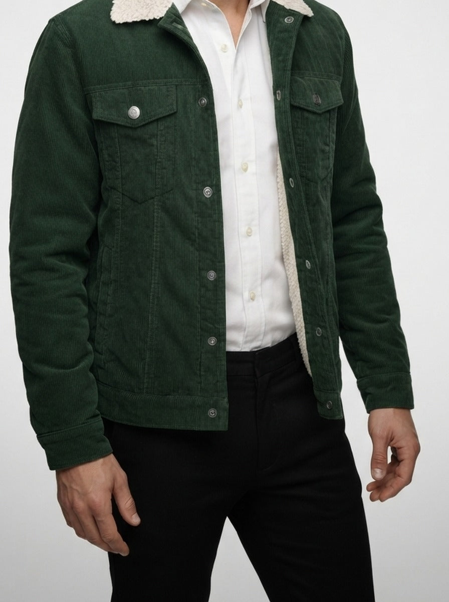 Men's Autumn Corduroy Trucker Jacket with Pile Collar