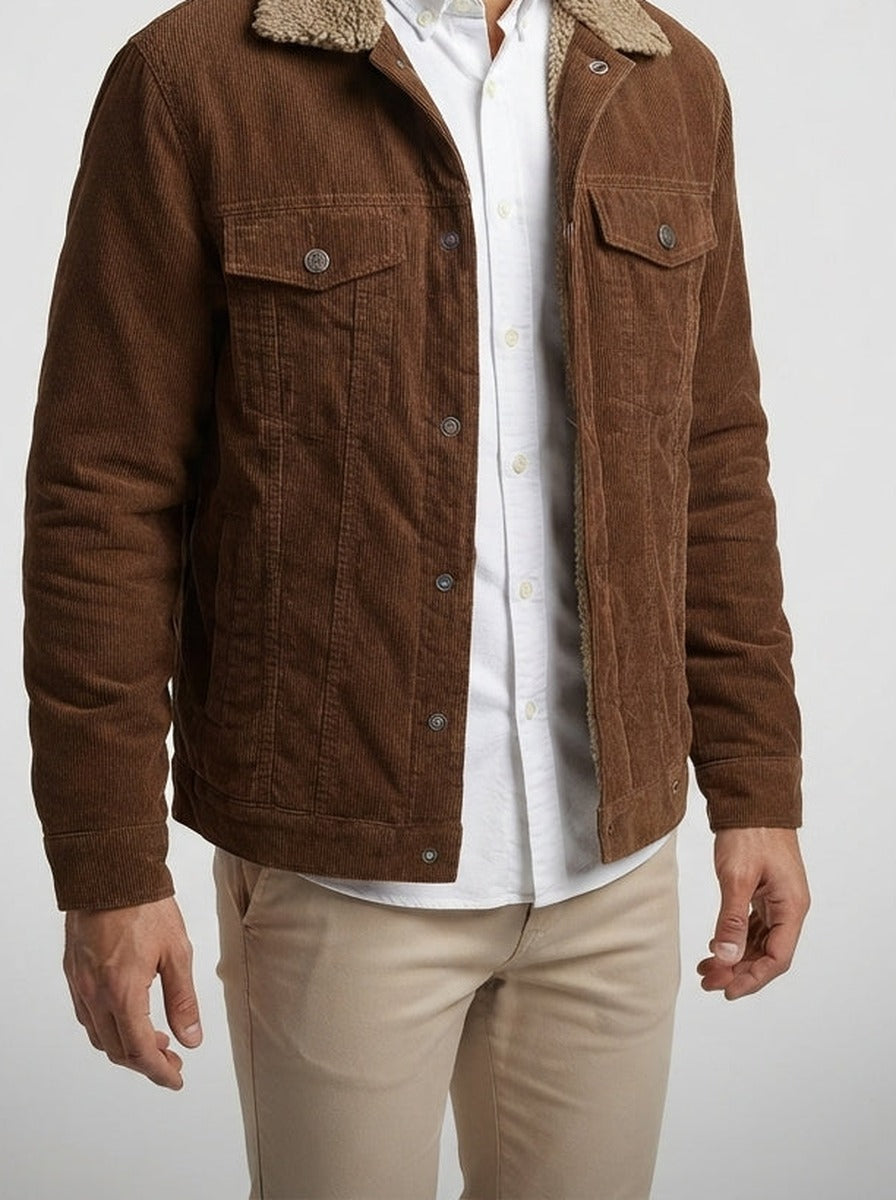 Men's Autumn Corduroy Trucker Jacket with Sherpa Collar
