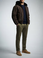 Men's Autumn Cropped Hooded Jacket with Faux Fur Lined Hood