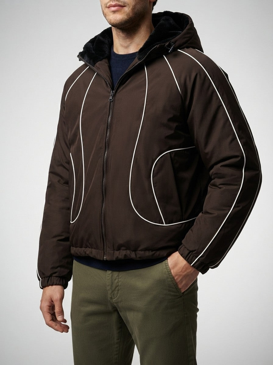 Men's Autumn Cropped Hooded Jacket with Faux Fur Lined Hood