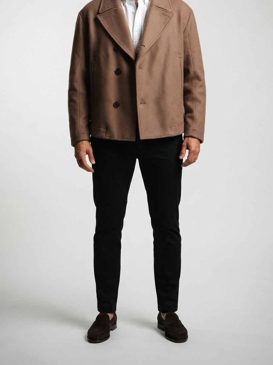 Men's Autumn Cropped Peak Lapel Wool Coat