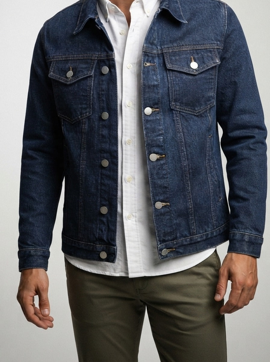 Men's Autumn Denim Trucker Jacket with Button Front