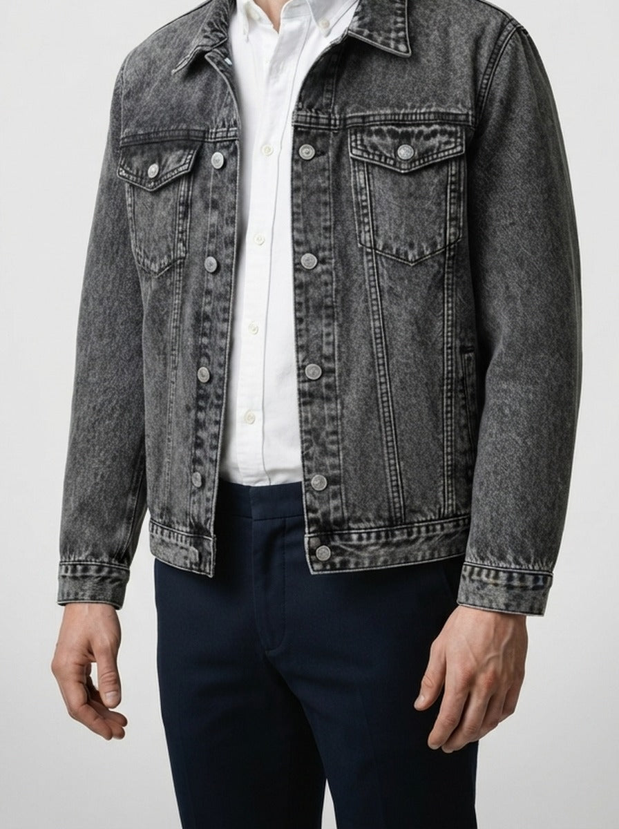 Men's Autumn Denim Trucker Jacket with Button Front
