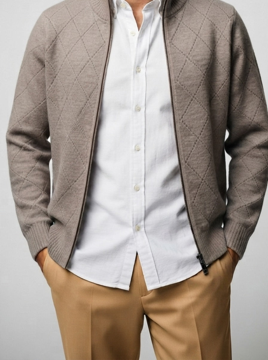 Men's Autumn Diamond Knit Full Zip Cardigan