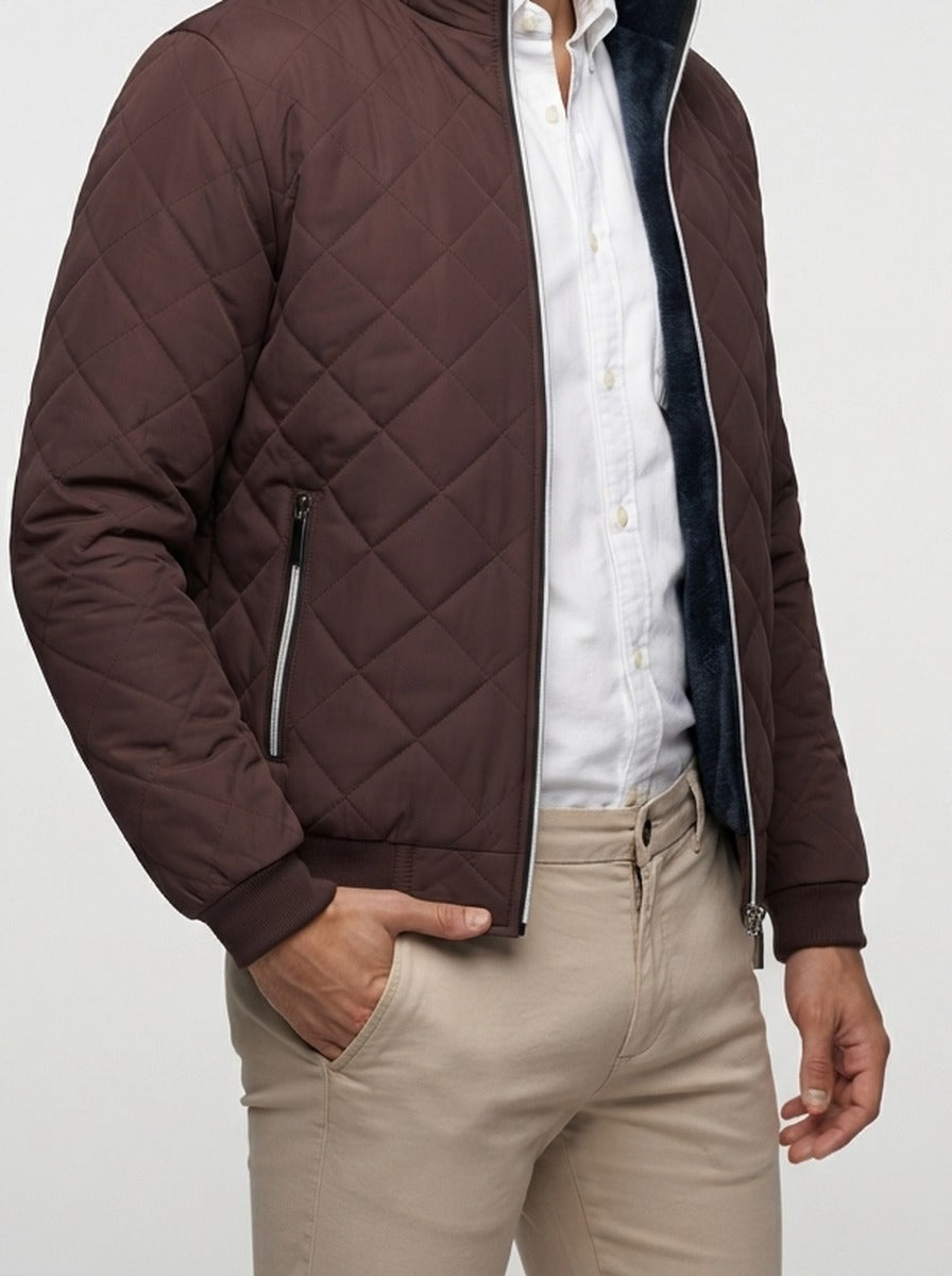 Men's Autumn Diamond Quilted Bomber Jacket with Contrast Tape Zip