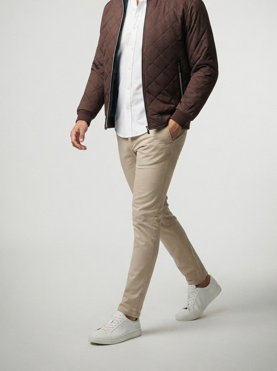 Men's Autumn Diamond Quilted Bomber Jacket with Contrast Tape Zip