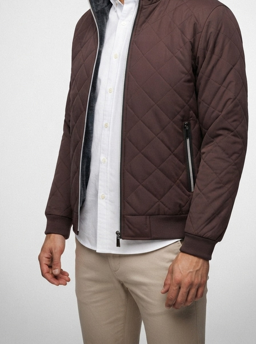 Men's Autumn Diamond Quilted Bomber Jacket with Contrast Tape Zip
