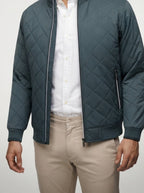 Men's Autumn Diamond Quilted Bomber Jacket with Contrast Tape Zip