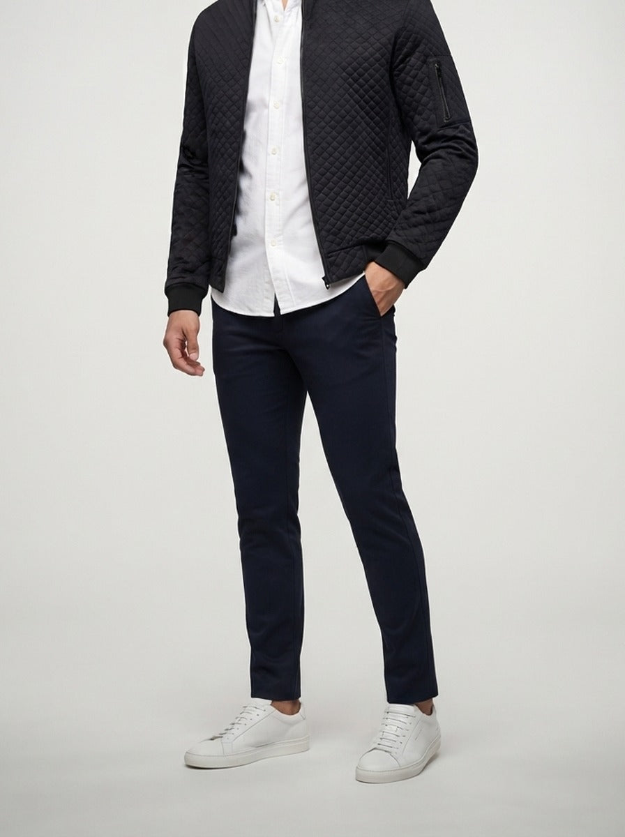 Men's Autumn Diamond Quilted Bomber Jacket with Striped Ribbed Collar