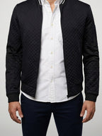 Men's Autumn Diamond Quilted Bomber Jacket with Striped Ribbed Collar