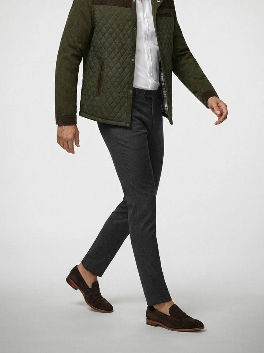 Men's Autumn Diamond Quilted Corduroy Jacket with Checked Lining