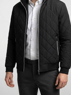 Men's Autumn Diamond Quilted Ribbed Collar Bomber Jacket